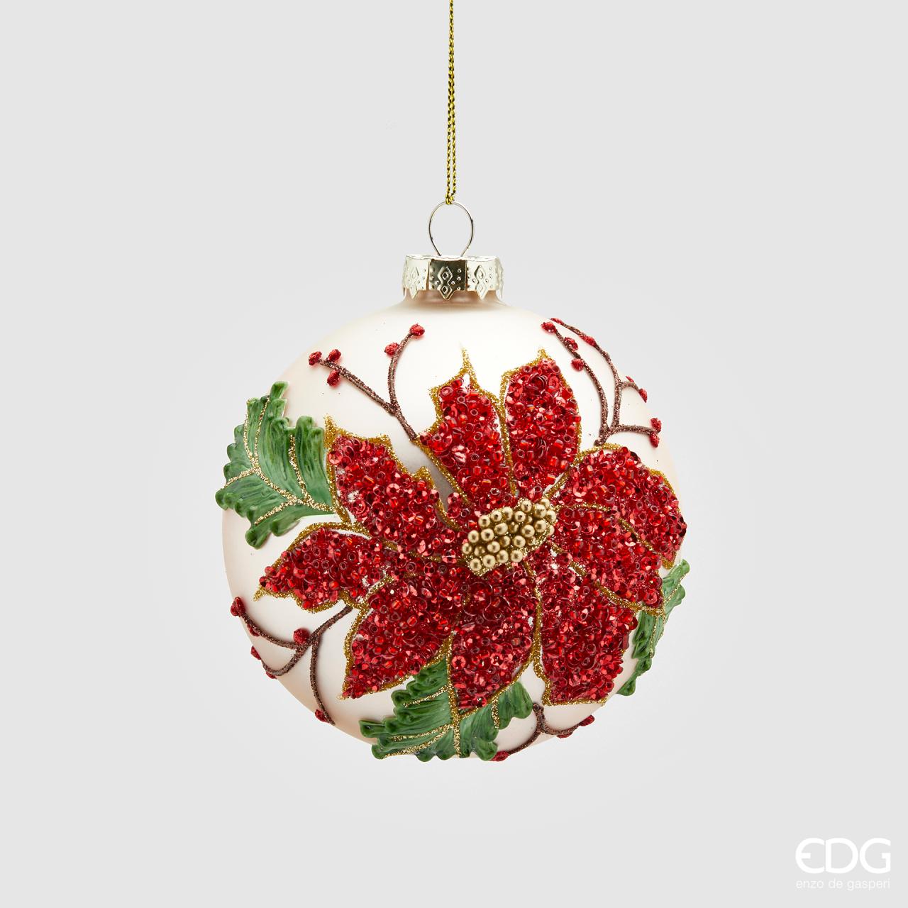 Palla Stella di Natale, in vetro, colore rosso e oro con perle D. 10cm. EDG