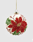 Palla Stella di Natale, in vetro, colore rosso e oro con perle D. 10cm. EDG