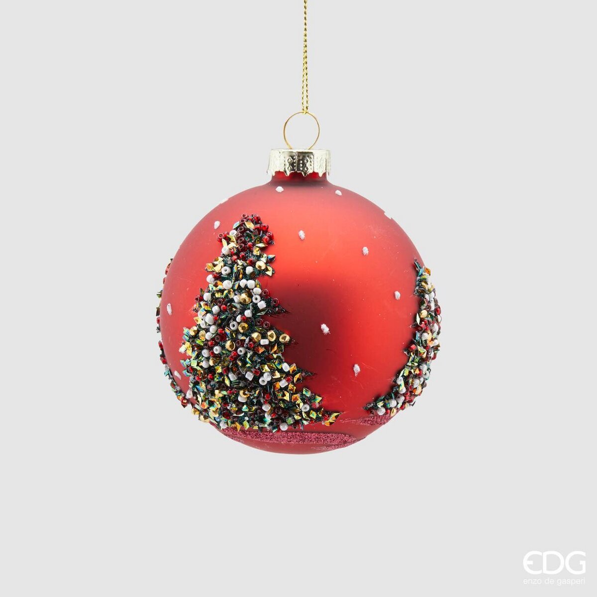 Palla vetro albero perline, colore rosso e verde, D. 8cm. EDG