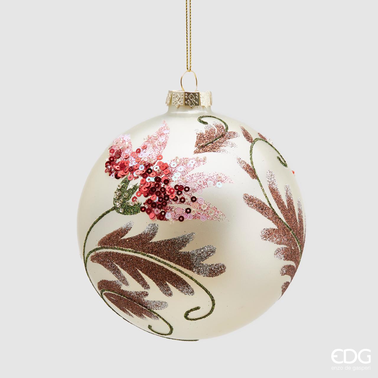 Palla fiore paillettes, in vetro, colore verde e rosa D. 12 cm. EDG