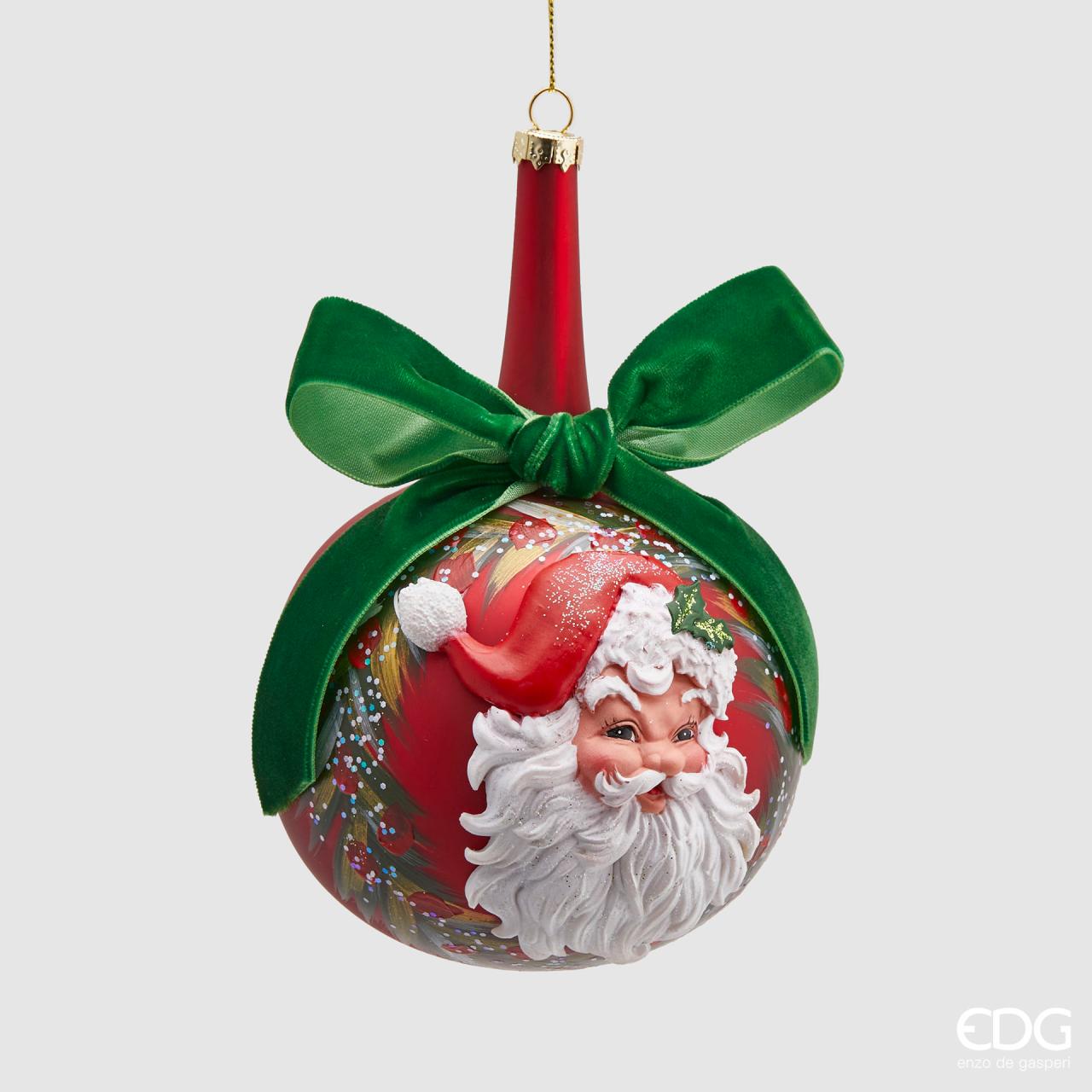 Palla "Neck", in vetro, con Babbo Natale e fiocco, colore verde e rosso, D. 10cm. EDG