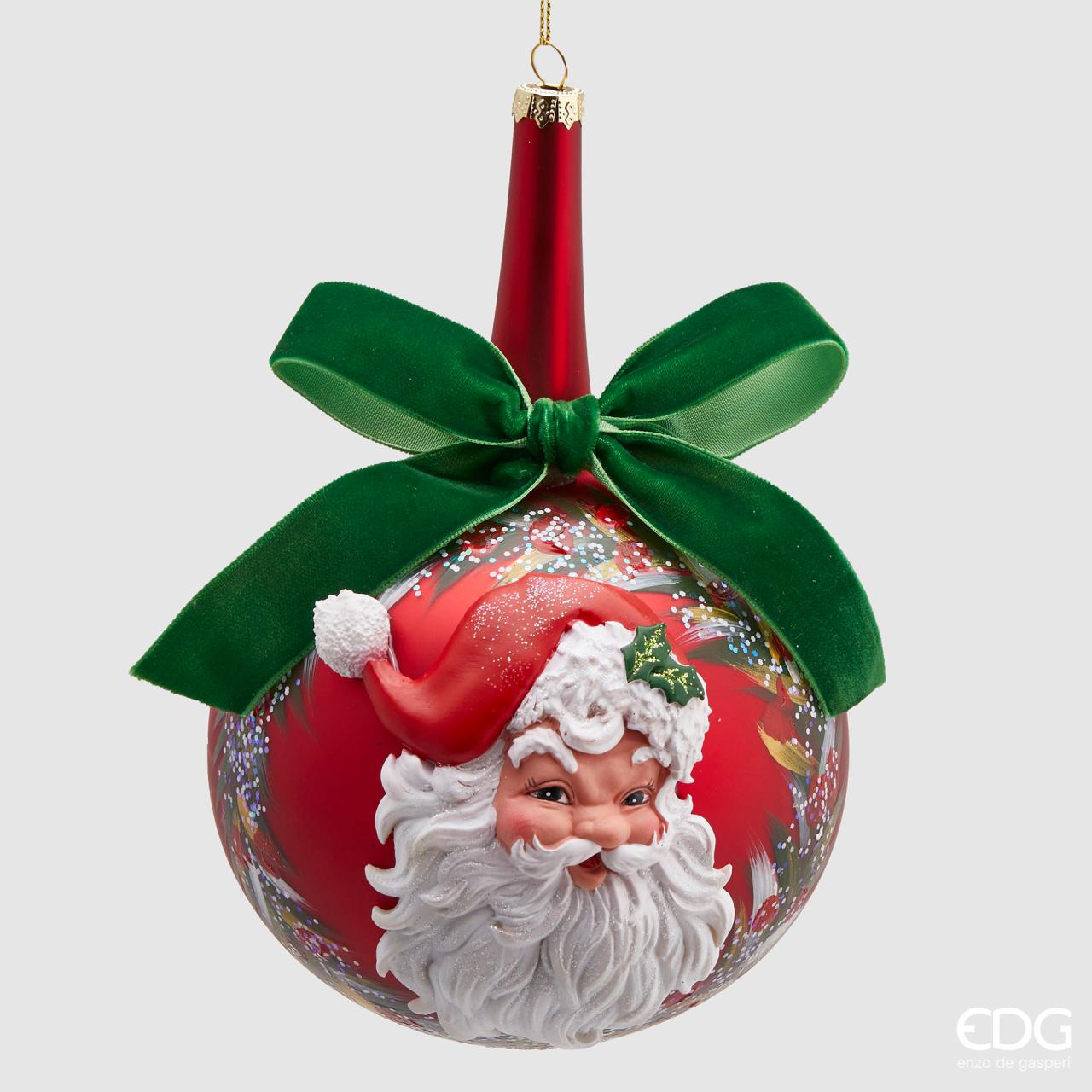 Palla "Neck", in vetro, con Babbo Natale e fiocco, colore verde e rosso, D. 12cm. EDG