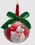 Palla "Neck", in vetro, con Babbo Natale e fiocco, colore verde e rosso, D. 12cm. EDG