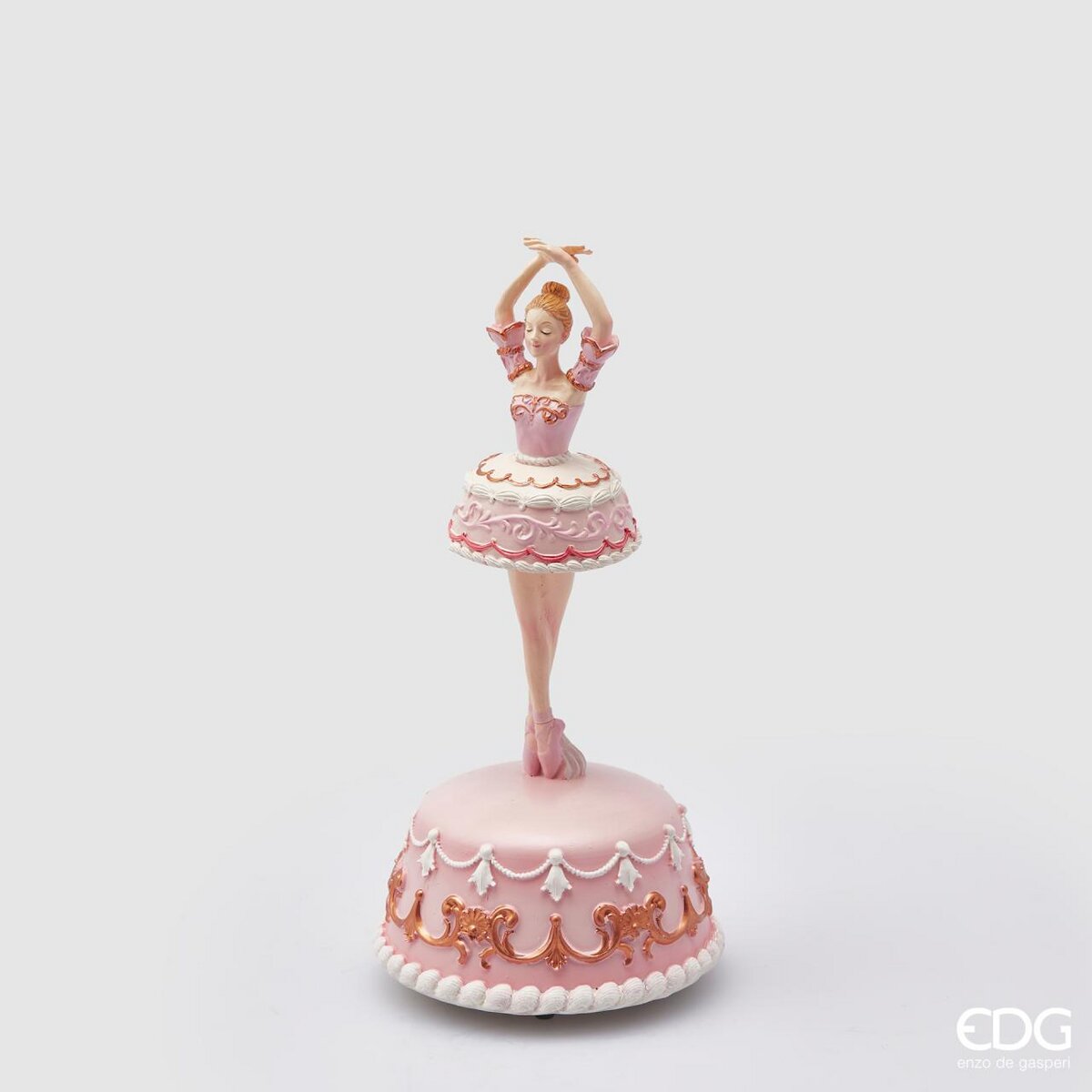 Ballerina su base, colore rosa, carillon. H.22 cm. EDG