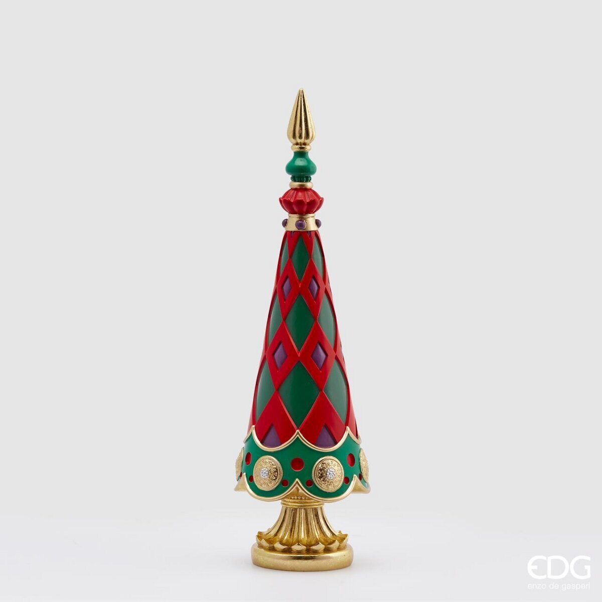 Topiary rombi, piccolo, colore rosso, verde, oro e viola, H.47xD.14 cm. EDG