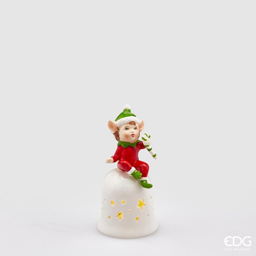 Elfo su campana a led, colore rosso, bianco e verde, misura H.13 cm. EDG