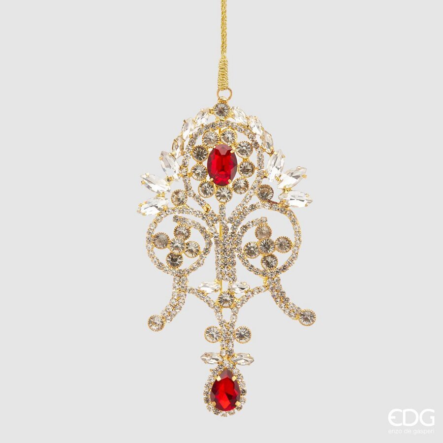 Decoro Gemme Damasco, rosso e oro, H. 13 cm. EDG