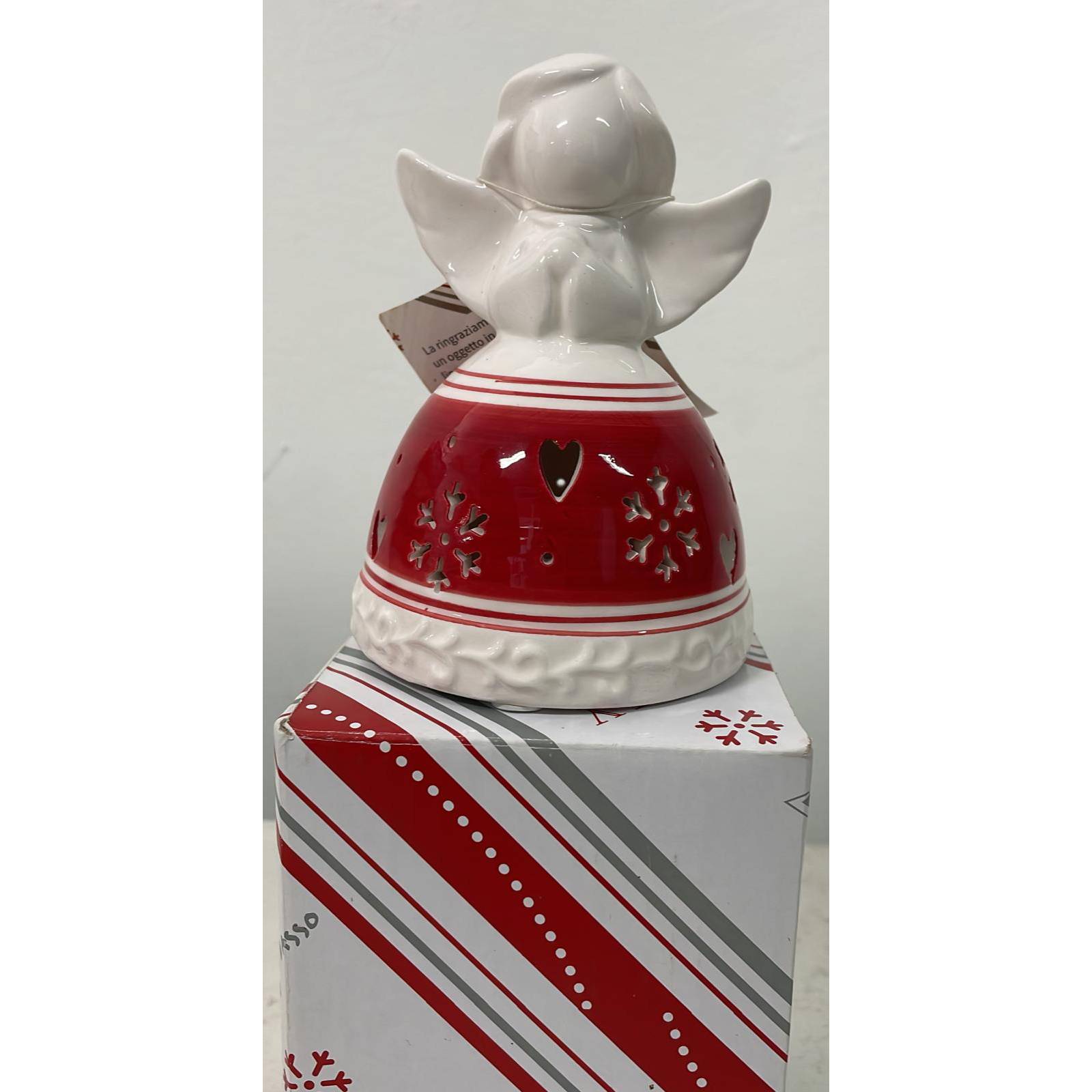 Angelo in ceramica con led decoro fiocco di neve. Tognana