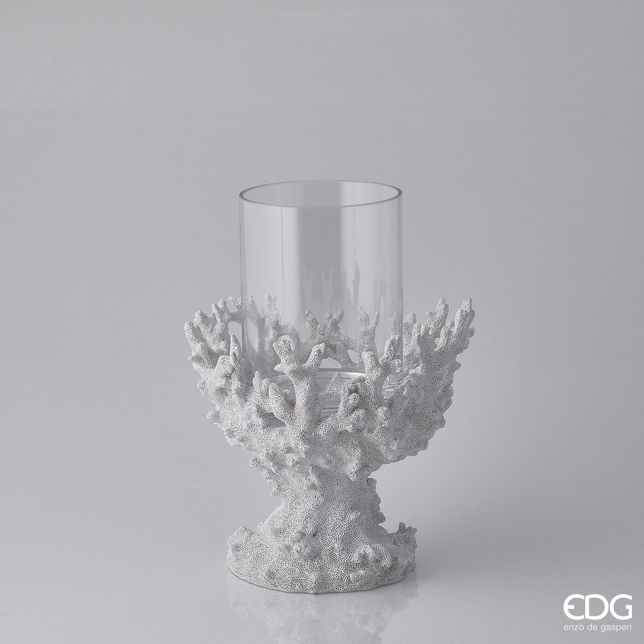 Portacandela Corallo con vetro H. 26cm., colore bianco. EDG