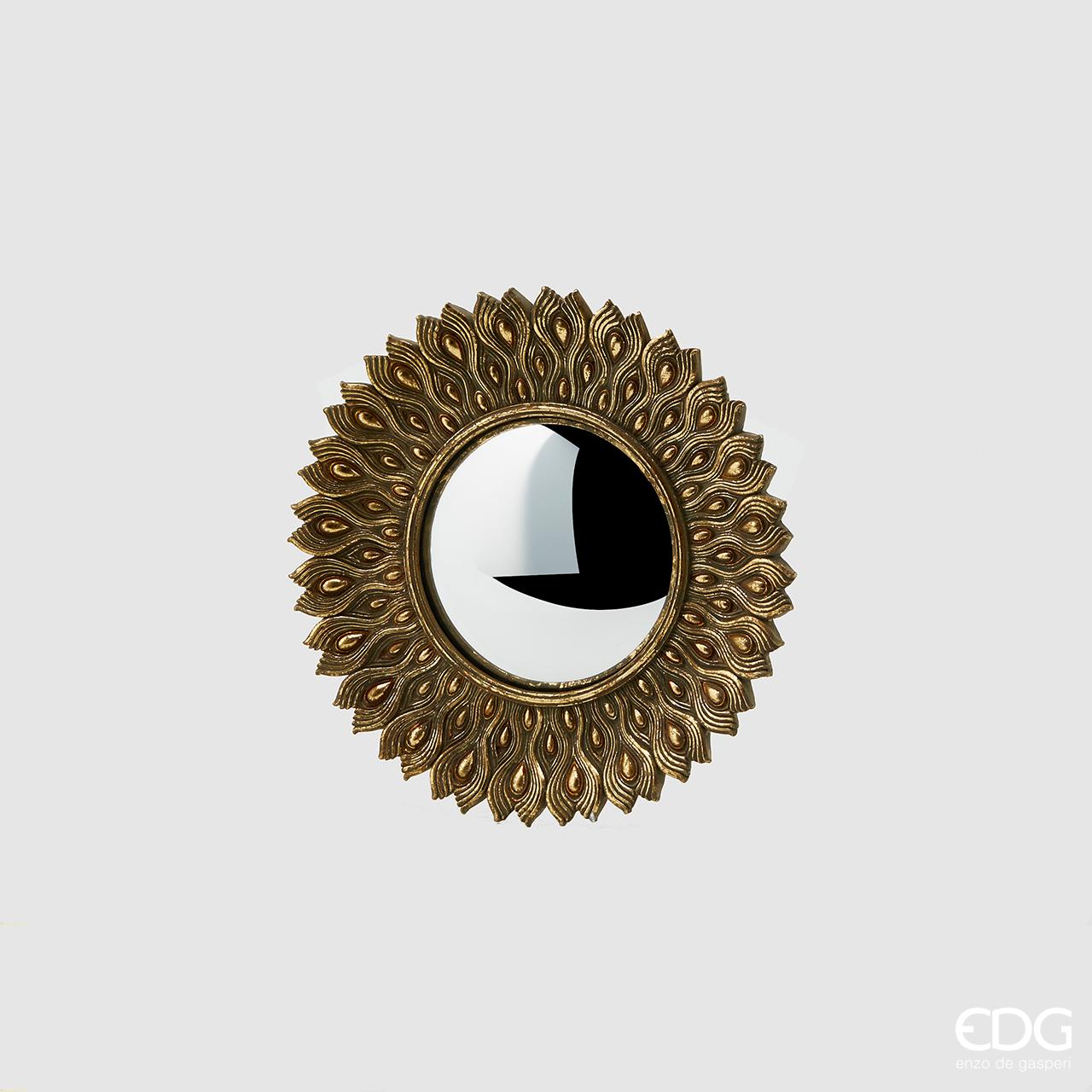 Specchio rotondo convesso, cornice in oro pavon., diametro 27 cm. EDG