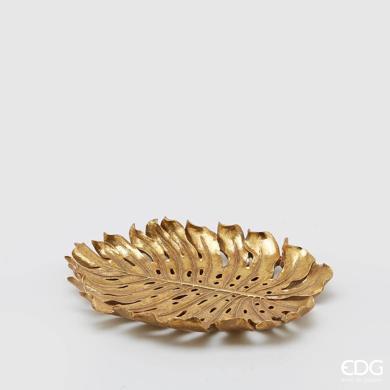 Piatto Monstera a forma di foglia, misura piccola, oro, H.3x18x22cm. EDG