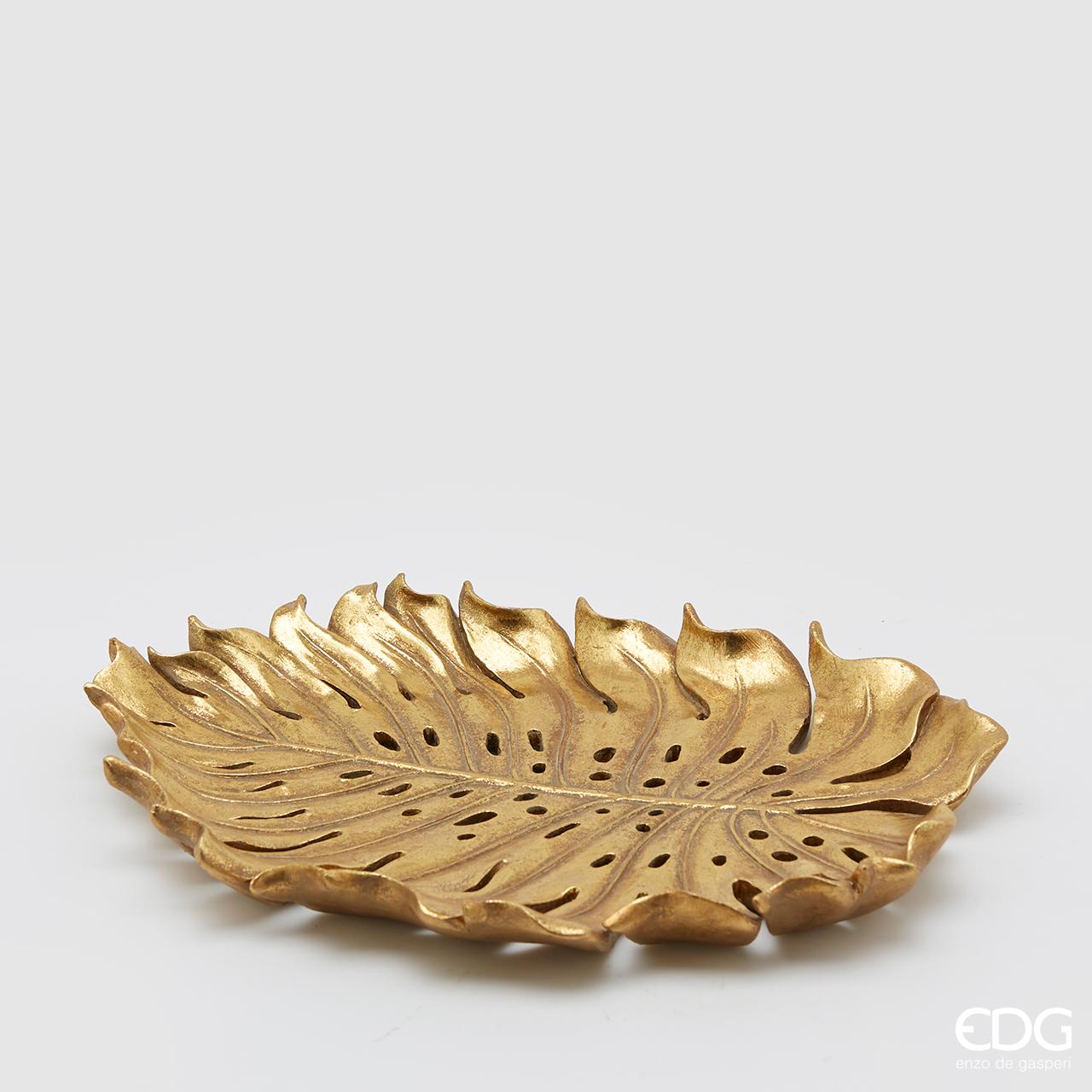 Piatto Monstera a forma di foglia, misura grande, oro, H.3x29x24cm. EDG