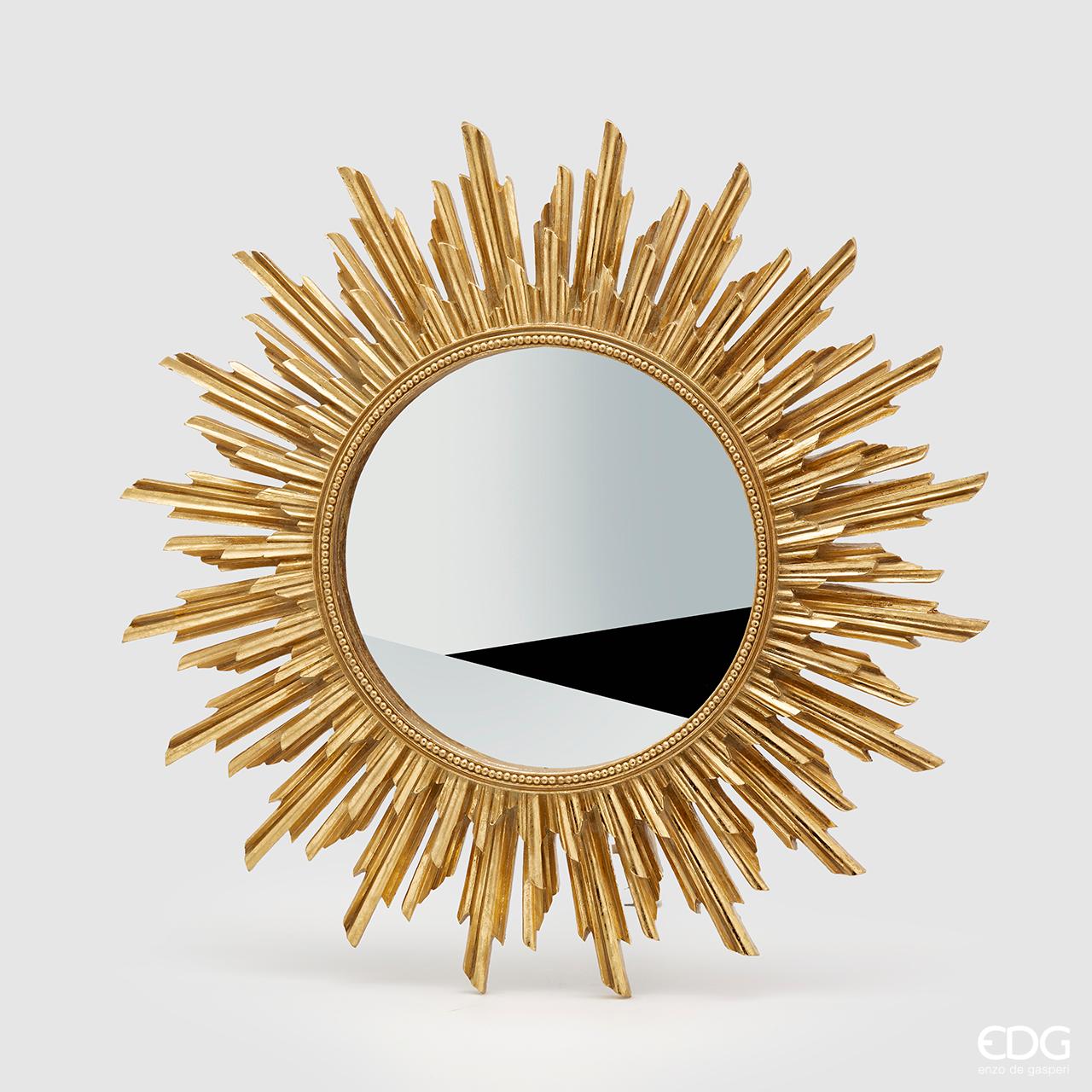 Specchio rotondo Soleil, cornice in oro, diametro 53 cm. EDG