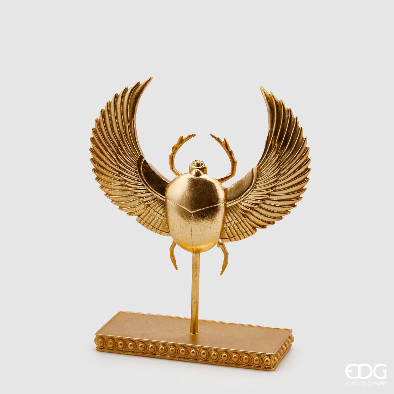 Scultura Scarabeo con base Egypt, in poliresina, colore oro, misura H.28 cm. EDG