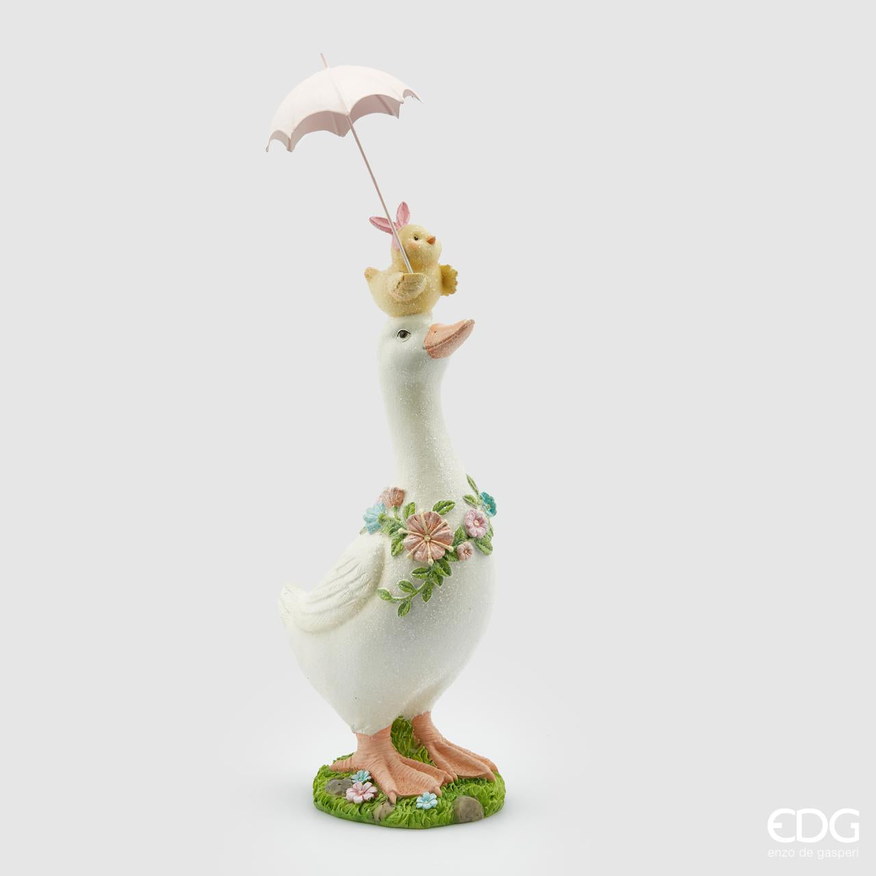 Oca con pulcino ed ombrello, H. 42 cm. EDG