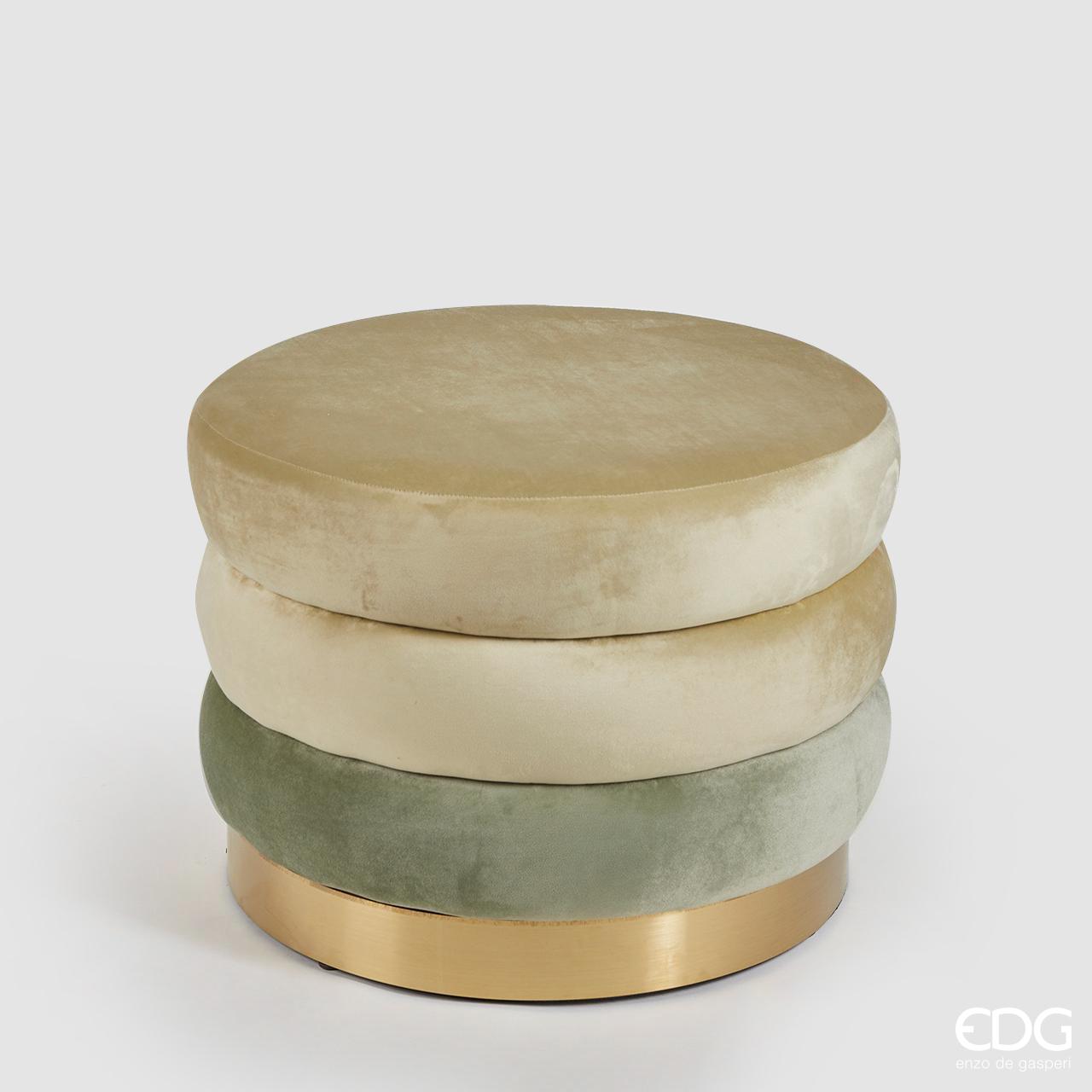 Pouf velluto rotondo 3 strati, con base metallo oro. EDG
