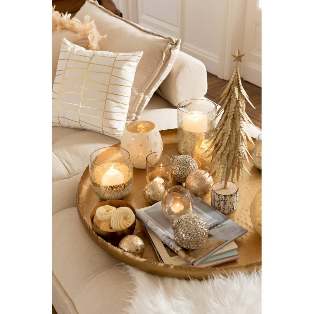 Porta T-Light Zoe Rotondo Vetro Argento Medium. Jolipa