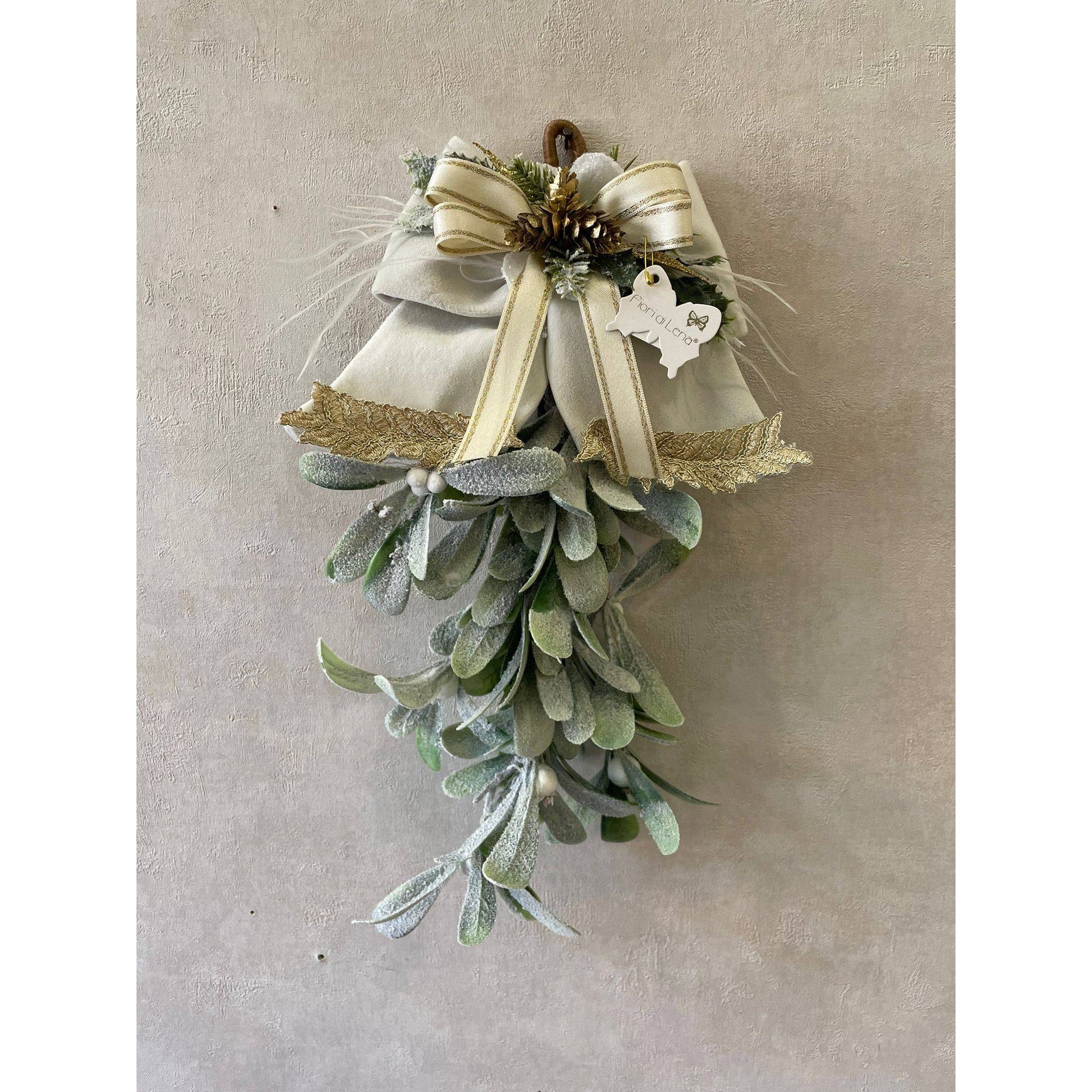 Fiocco velluto misura piccola, con vischio e applicazione natalizia, 3 colori disponibili. FIORI DI LENA