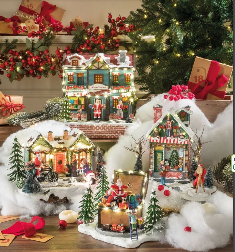 Casa con Babbo Natale in bici, con movimento, musica e led. L'oca nera