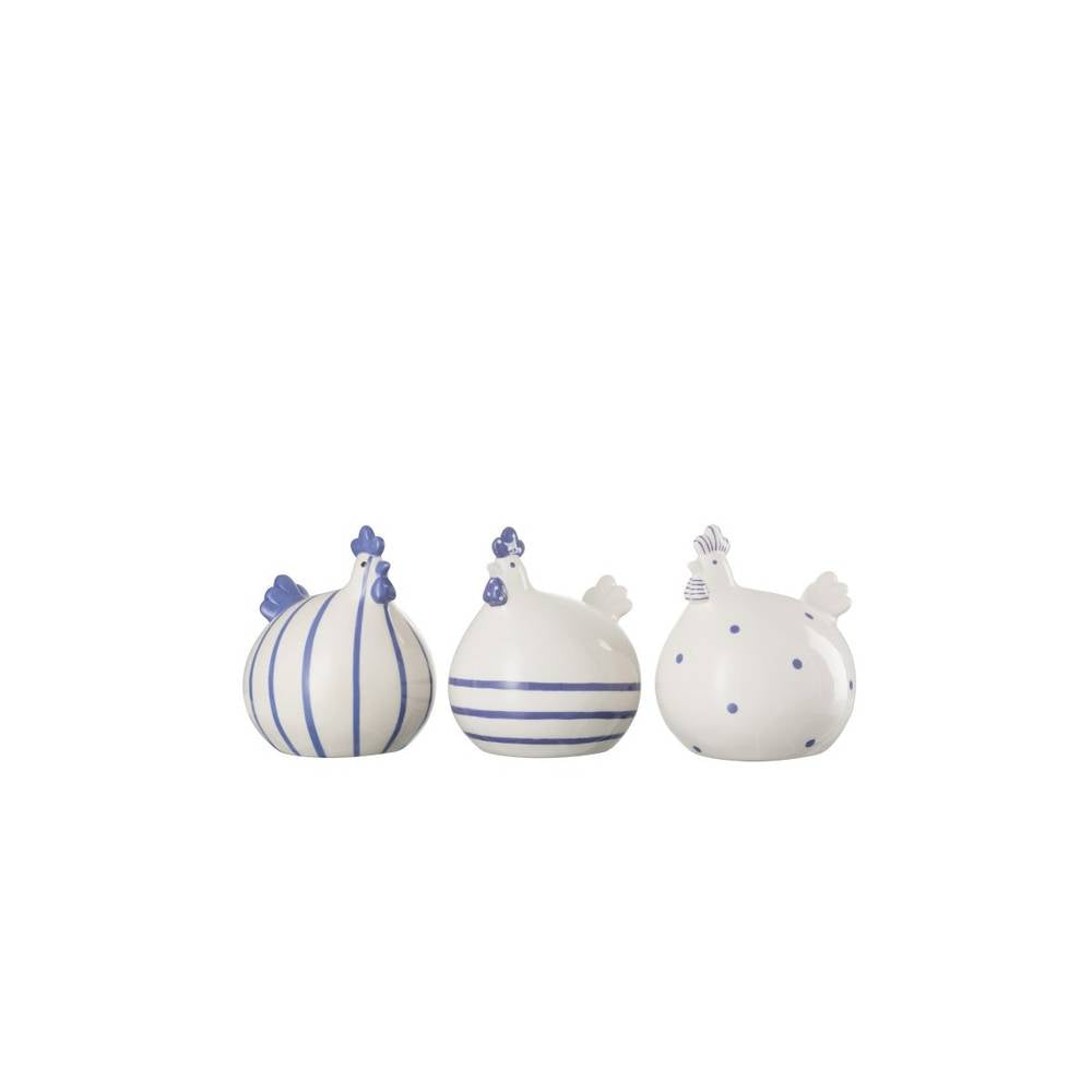 Gallina, in ceramica, colore bianco e blu, 3 modelli diversi, misura grande. Jolipa