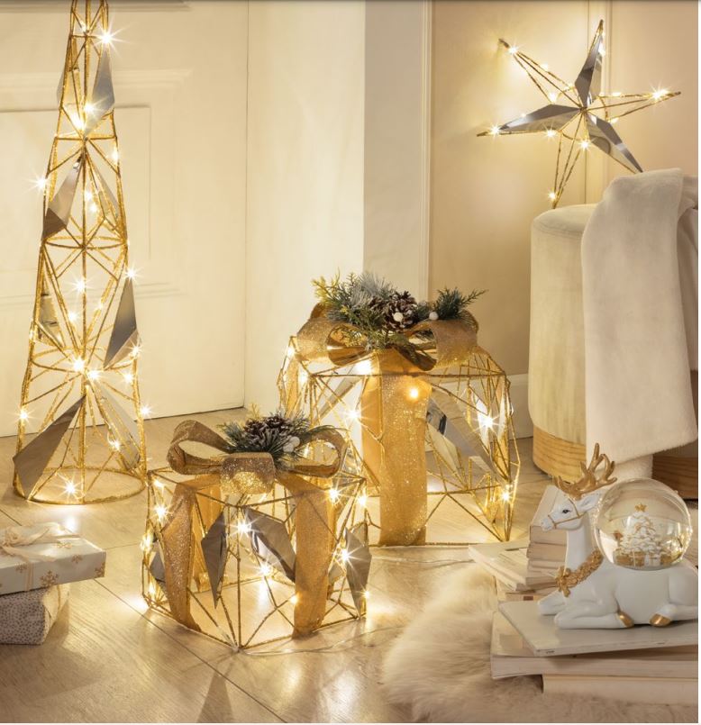 Pacco regalo, misura piccolo, oro con 15 leds. L'oca nera