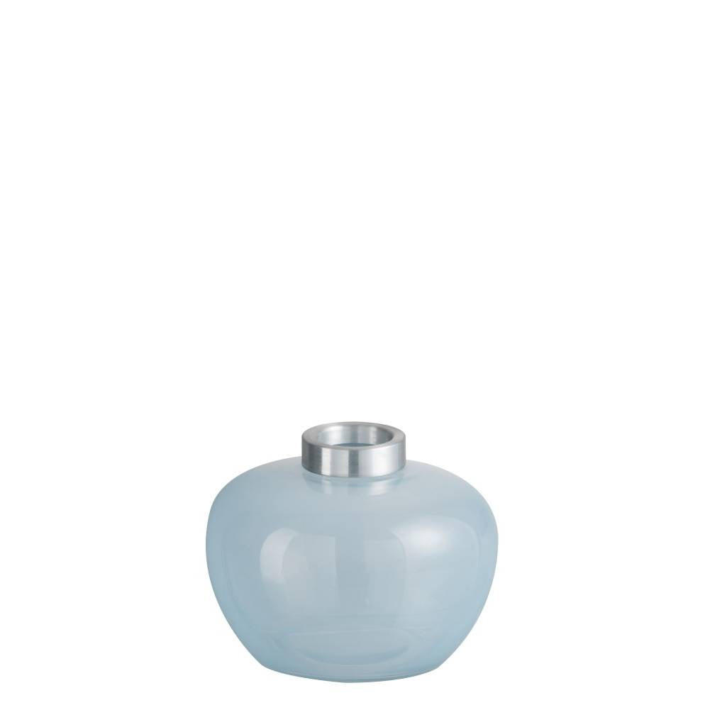 Vaso Palla in Vetro/Metallo colore Blu Chiaro/Grigio Small. Jolipa
