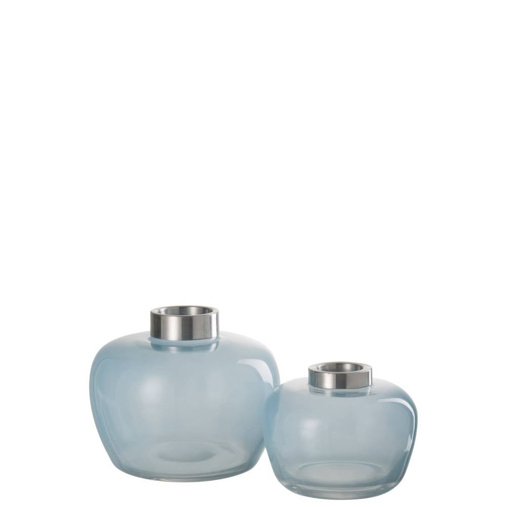 Vaso Palla in Vetro/Metallo colore Blu Chiaro/Grigio Small. Jolipa