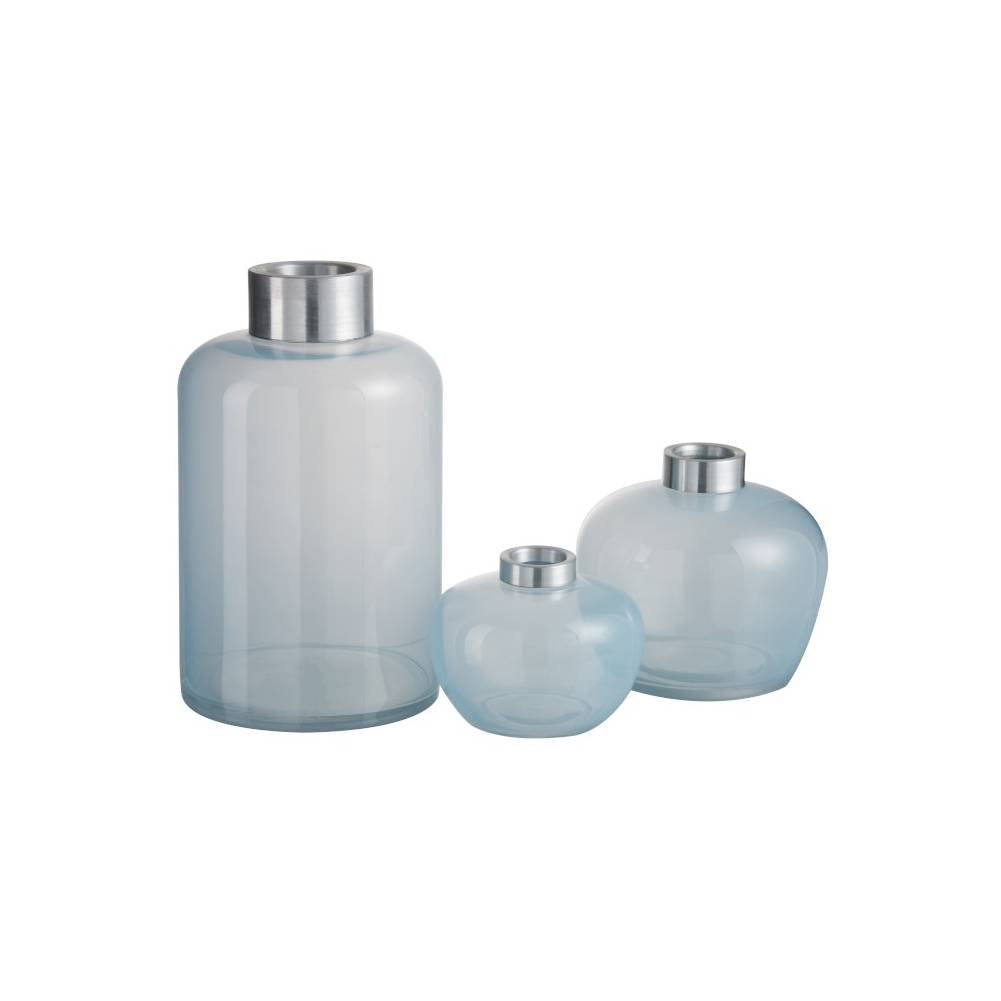 Vaso Palla in Vetro/Metallo colore Blu Chiaro/Grigio Small. Jolipa