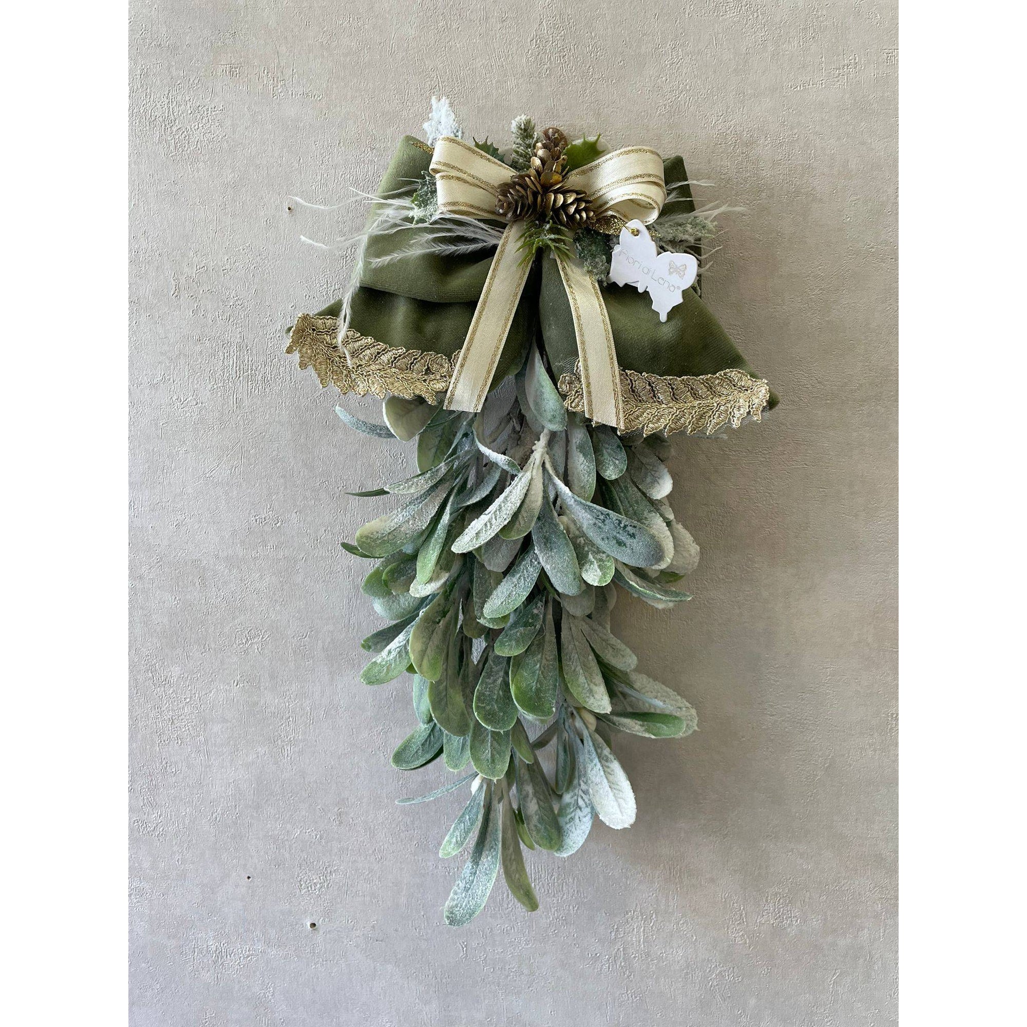 Fiocco velluto misura piccola, con vischio e applicazione natalizia, 3 colori disponibili. FIORI DI LENA