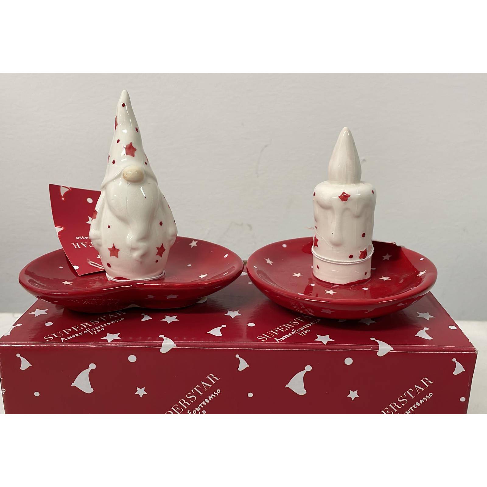 Set 12 segnaposto Babbo Natale e candela in ceramica. Tognana