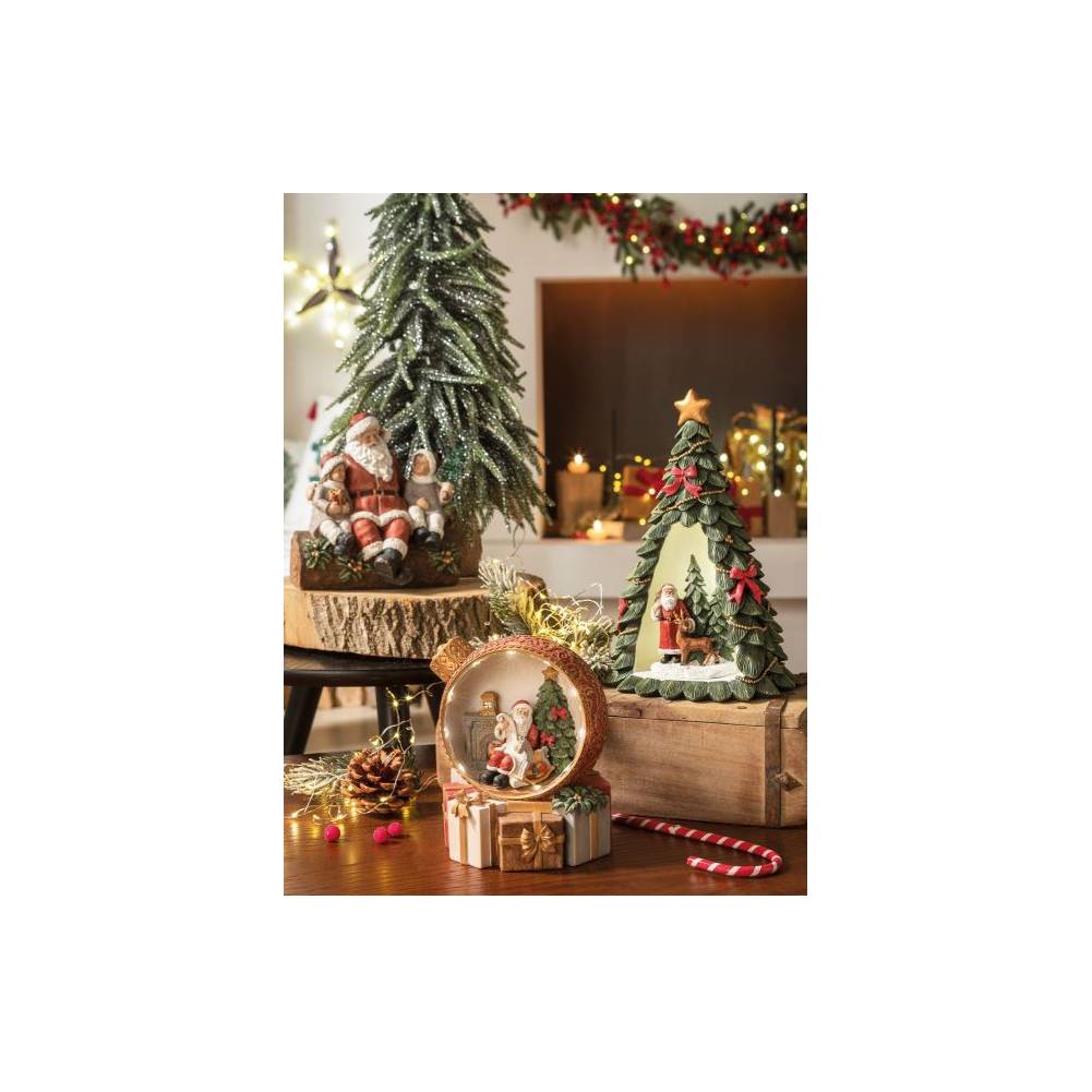 Babbo Natale con bambino e albero con led. L&#39;oca nera