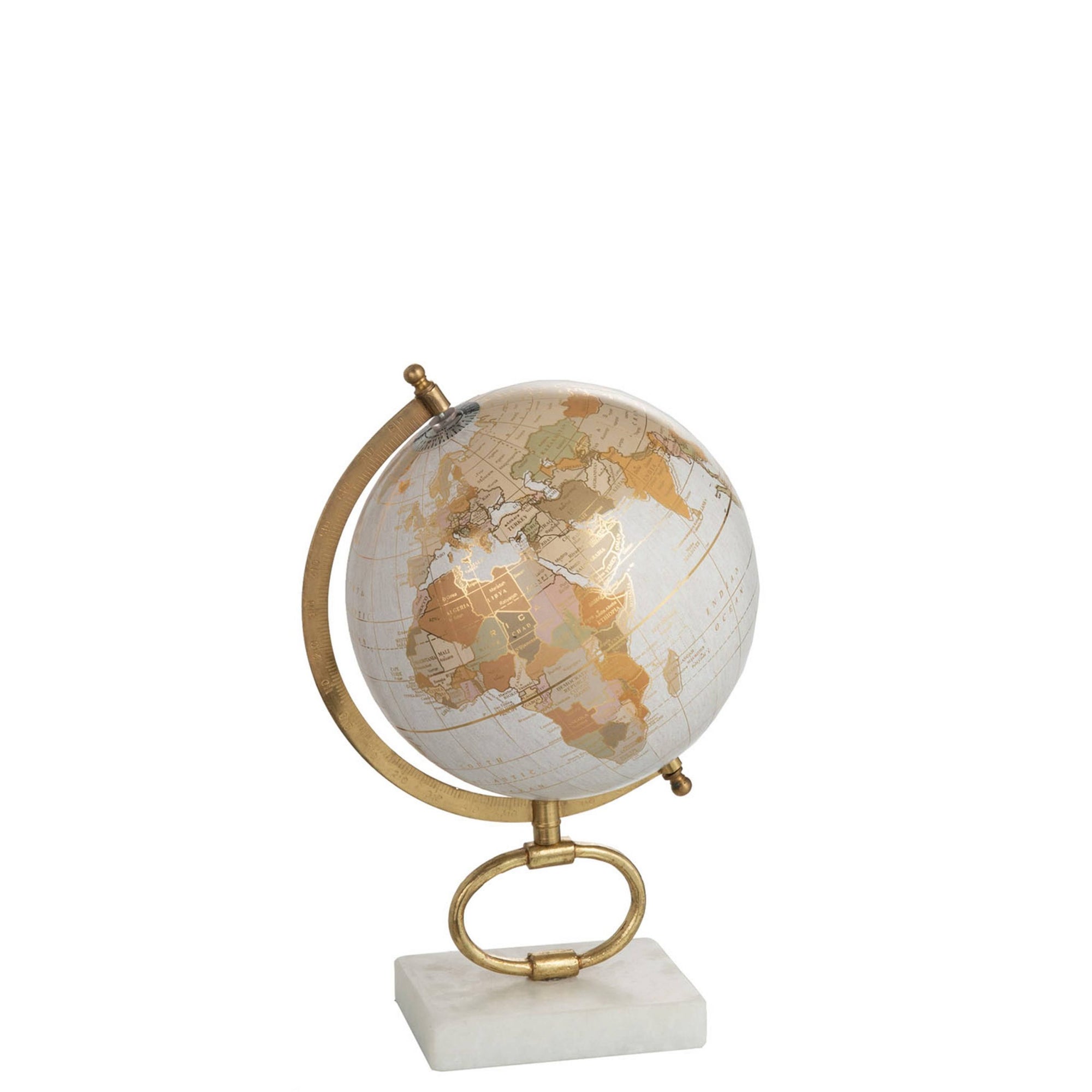 Mappamondo bianco e oro con Piede Marmo Bianco, misura media. Jolipa