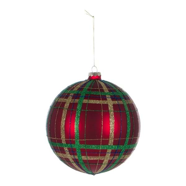 Decoro Natale in vetro tartan. Blanc Mariclò
