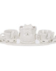 Set Vassoio + Due Tazze + Zuccheriera in ceramica bianca decoro fiocco Linea Sentimento. Blanc Mariclò