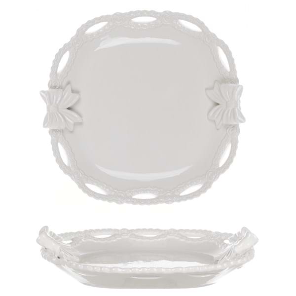 Vassoio in ceramica bianca decoro fiocco Linea Sentimento. Blanc Mariclò
