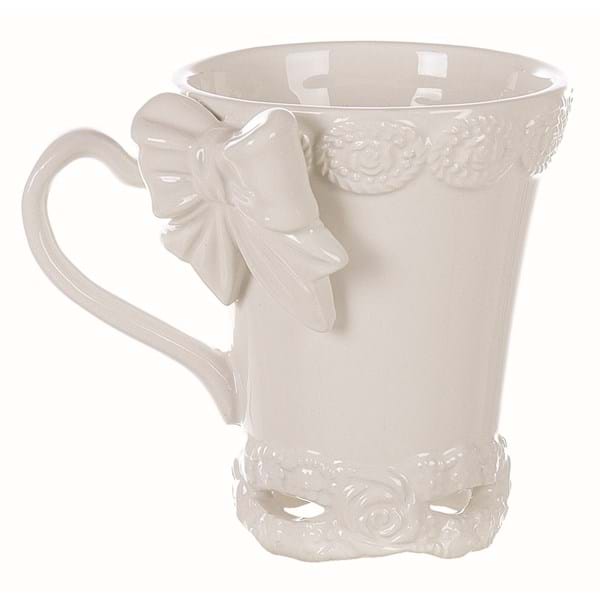 Mug in ceramica bianca decoro fiocco Linea Sentimento. Blanc Mariclò