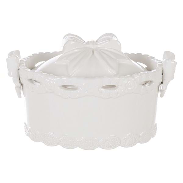 Porta Cioccolatini in ceramica bianca decoro fiocco Linea Sentimento. Blanc Mariclò