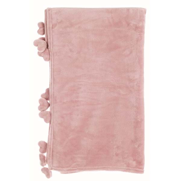 Plaid con pom poms a cuore rosa. Blanc Mariclò