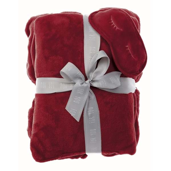 Set plaid in pile mascherina e cuscino in velluto rosso. Blanc Mariclò