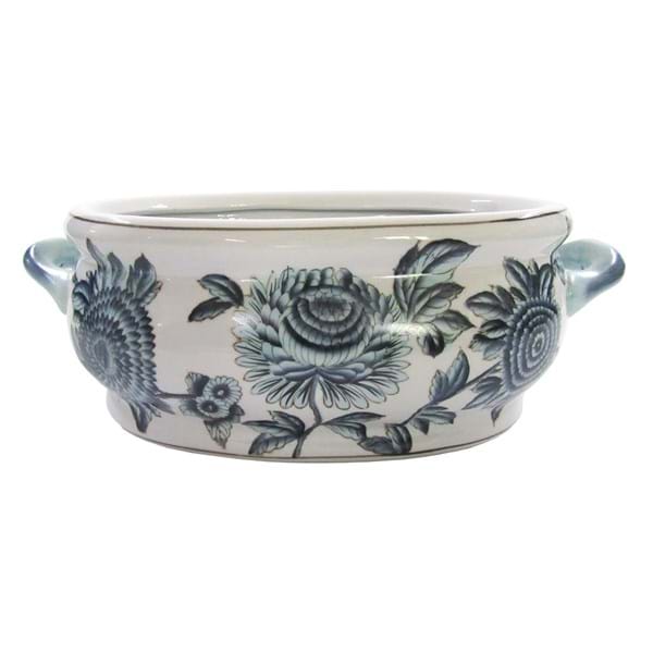 Vaso decorativo basso porcellana bianca con disegni. Blanc Mariclò