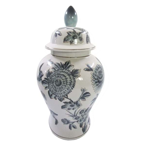 Vaso decorativo con coperchio porcellana bianca con disegni. Blanc Mariclò