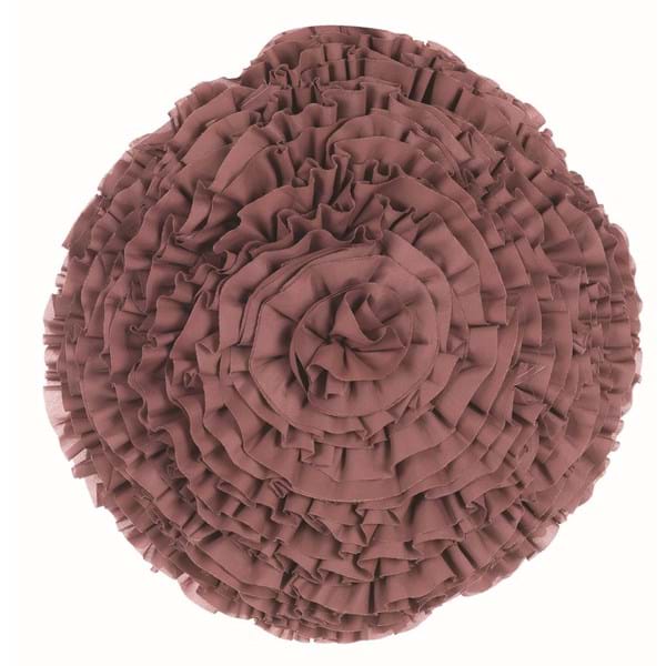 Cuscino tondo con ruches, colore rosa antico. Blanc Mariclò