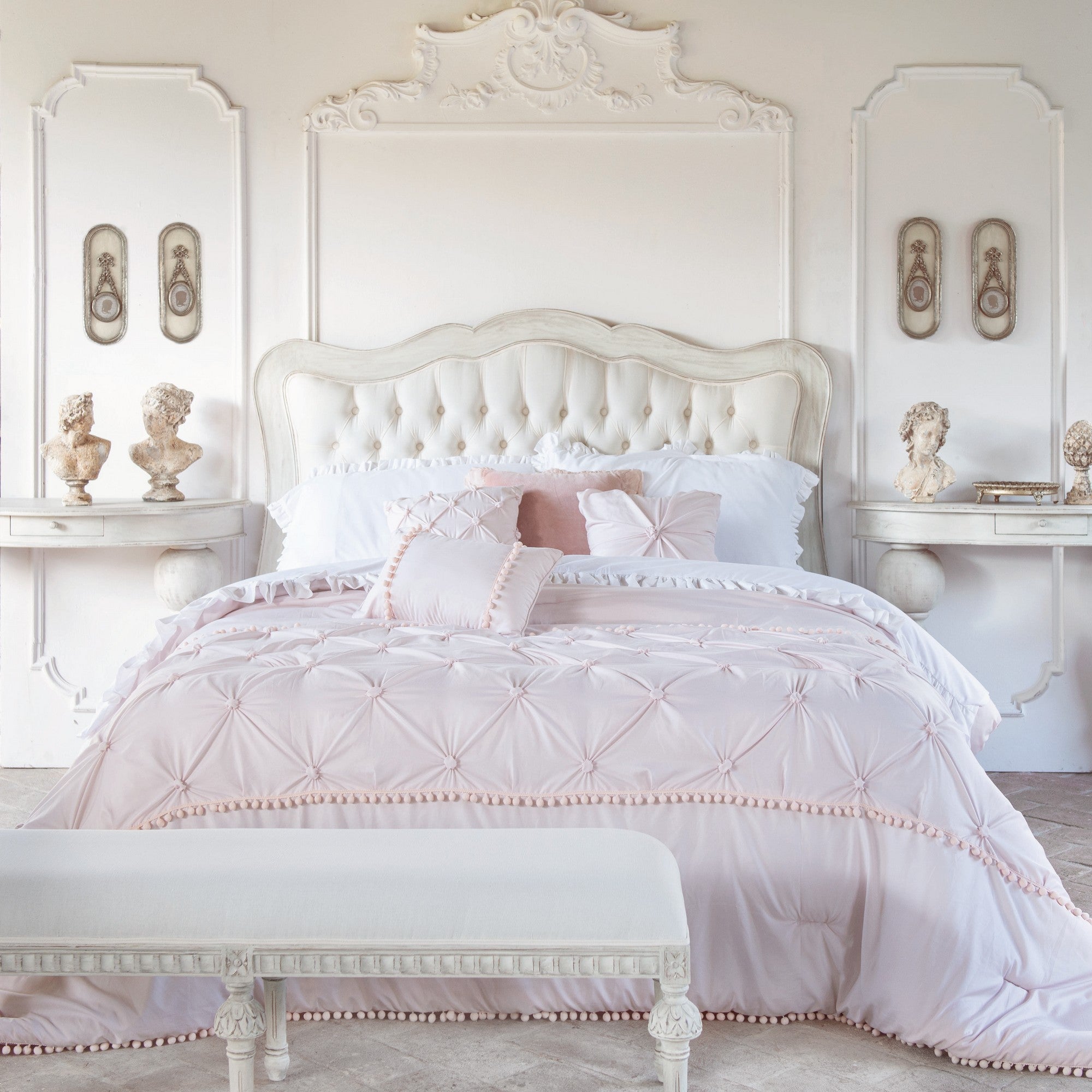 Trapunta matrimoniale Dream Rosa con 2 federe e 3 cuscini arredo. Blanc Mariclò