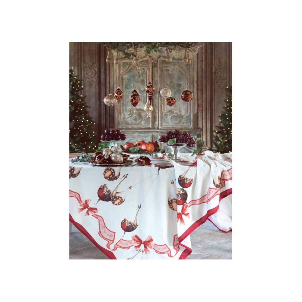 Tovaglia con stampa fiocchi Natale 160X350. Blanc Mariclò