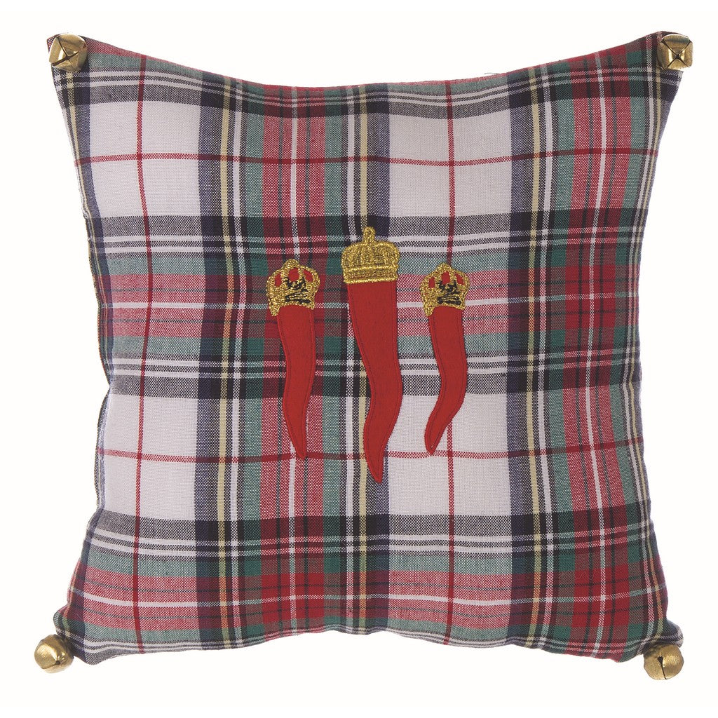 Cuscino con corni fondo tartan. Blanc Mariclò