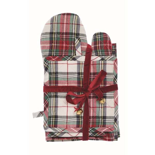 Set guanto-presina-canovaccio tartan. Blanc Mariclò