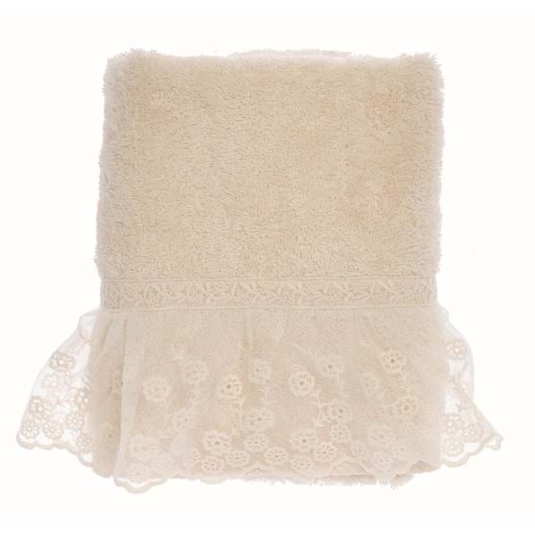 Coppia spugna avorio con balza in tulle ricamato. Blanc Mariclò