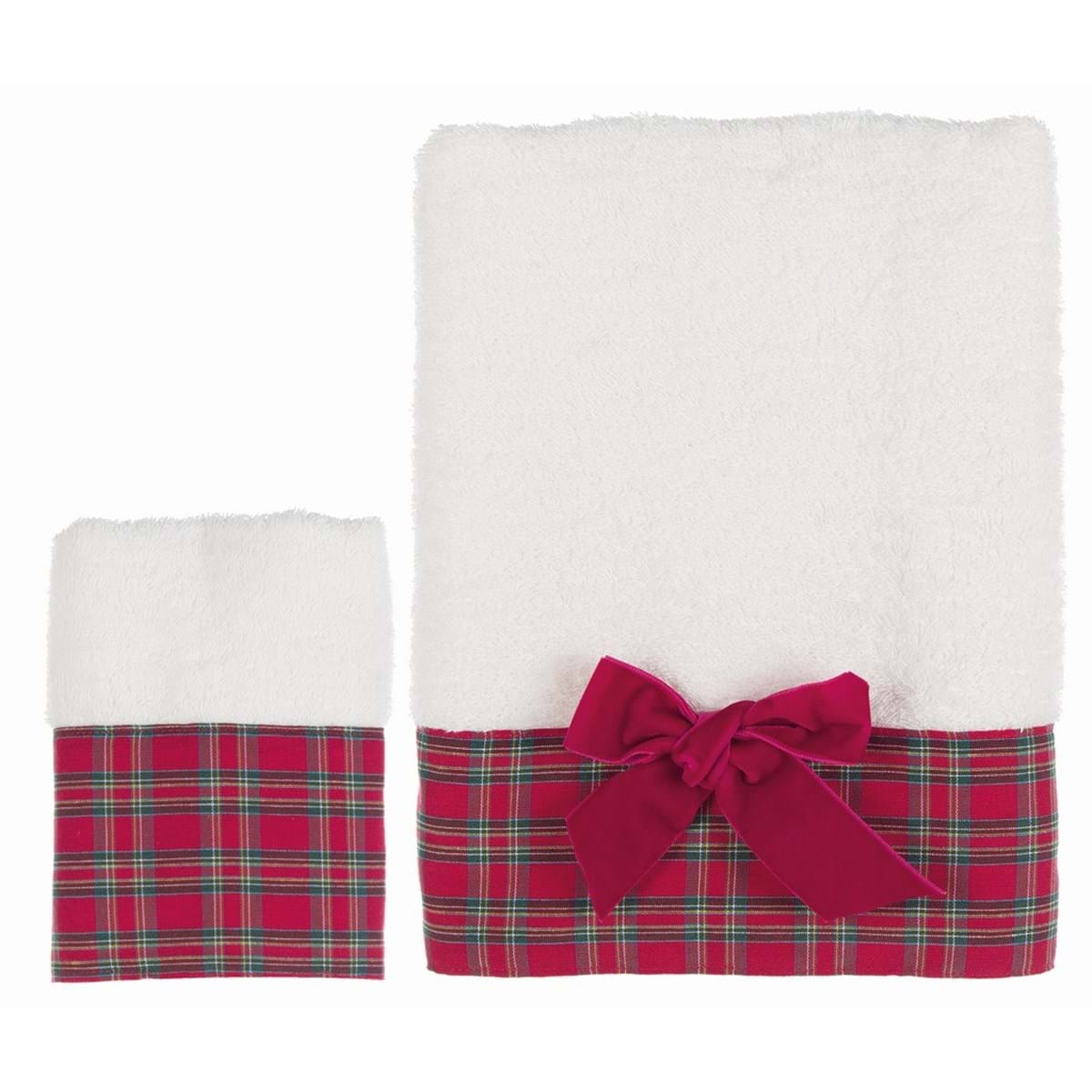 Coppia spugna bianca con balza in tartan. Blanc Mariclò