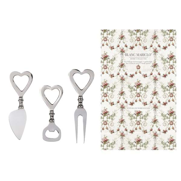 Set 3 posate da formaggio + apribottiglia con scatola regalo. Blanc Mariclò