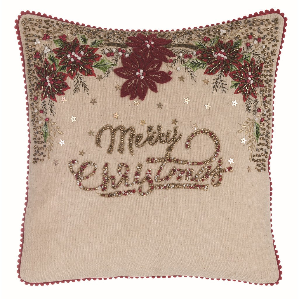 Cuscino ricamato MERRY CHRISTMAS. Blanc Mariclò